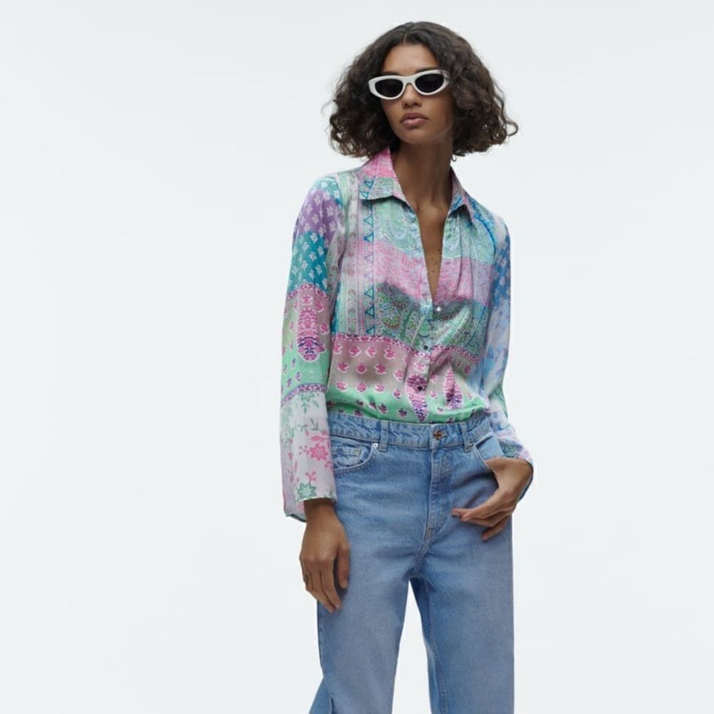ZARA PATCHWORK PRINTED SHIRT MULTICOLORED - Picture 9 of 9
